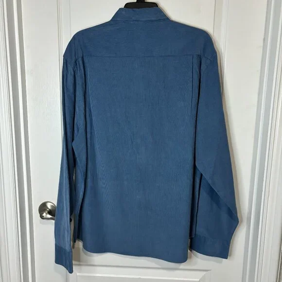 Haggar Men's Regular Fit Long Sleeve Corduroy Shirt Bundle Blue Mustard Green XL